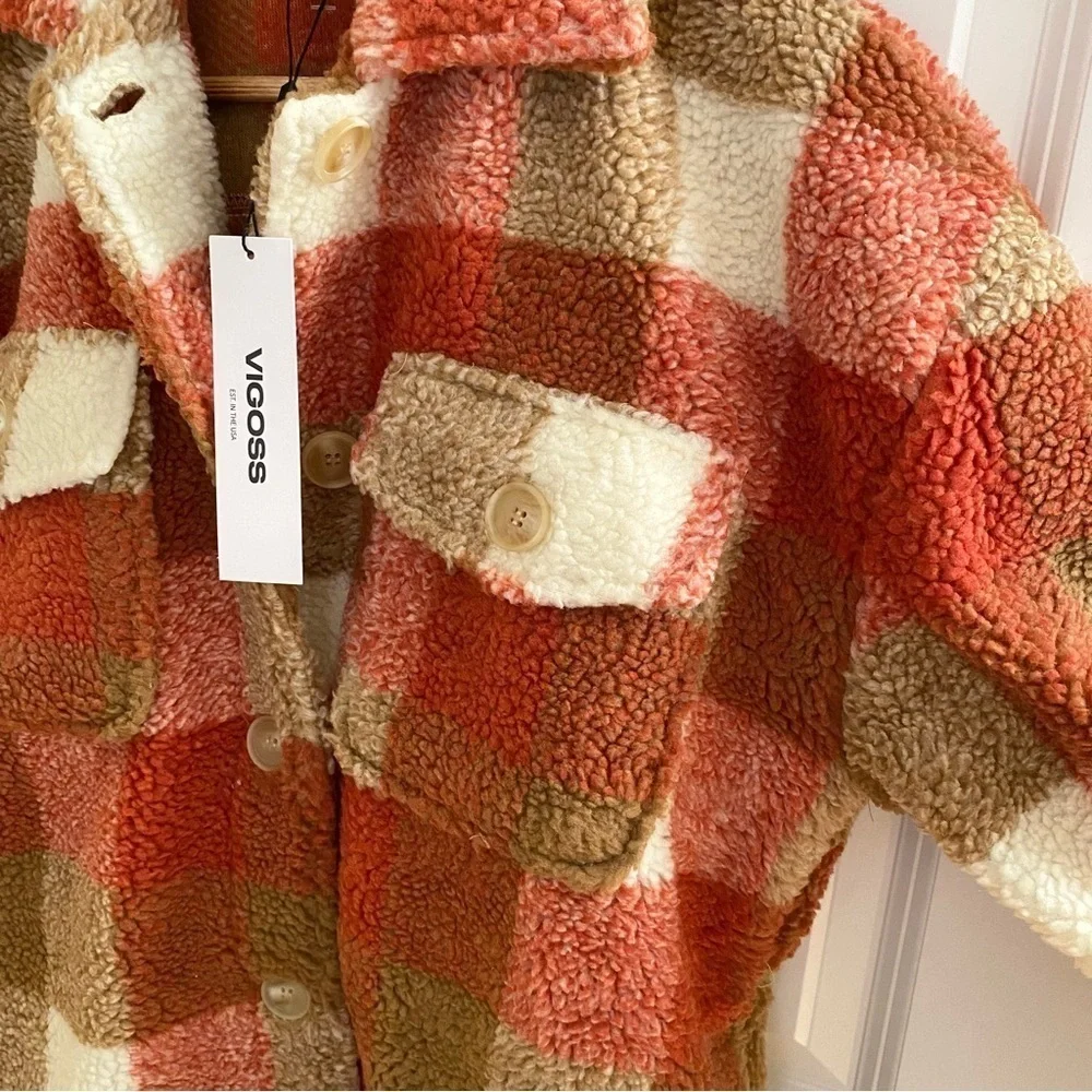 Vigoss Plaid Shirt NWT Faux Shearling Shacket